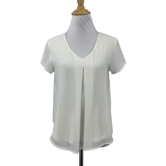 Monteau Blouse Women XS Extra Small White Split Front Chiffon Layer Short Sleeve - Picture 1 of 14